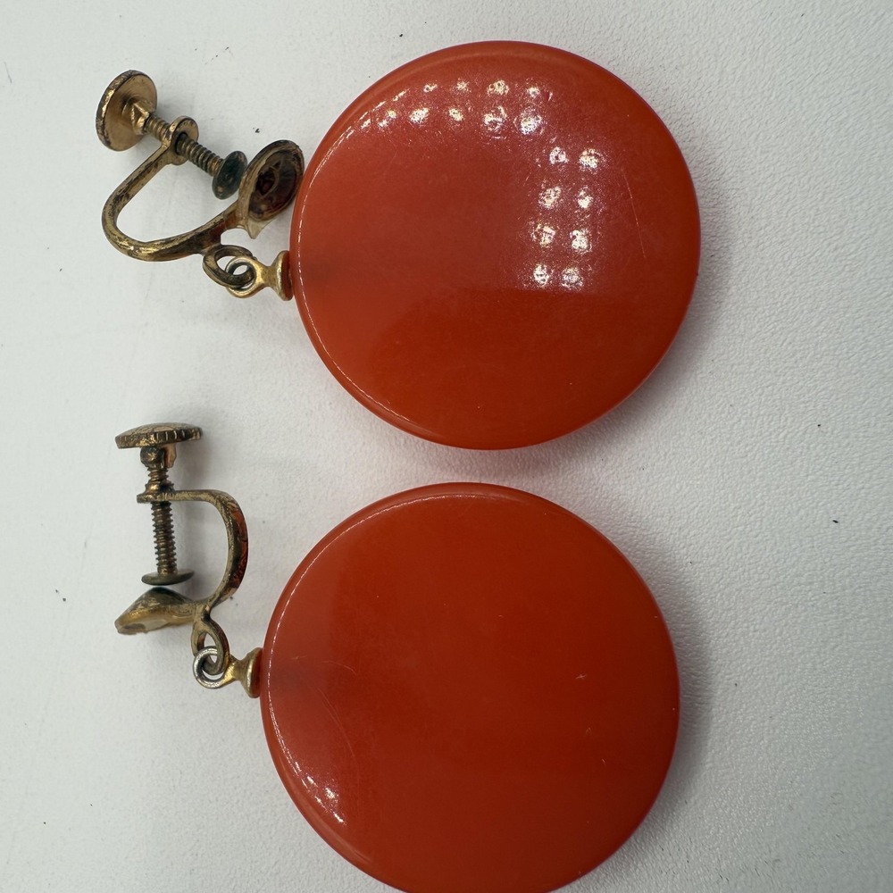 Vintage Bakelite Clip On Earrings Large Retro Statement Jewelry 1950s Bold - Picture 3 of 4